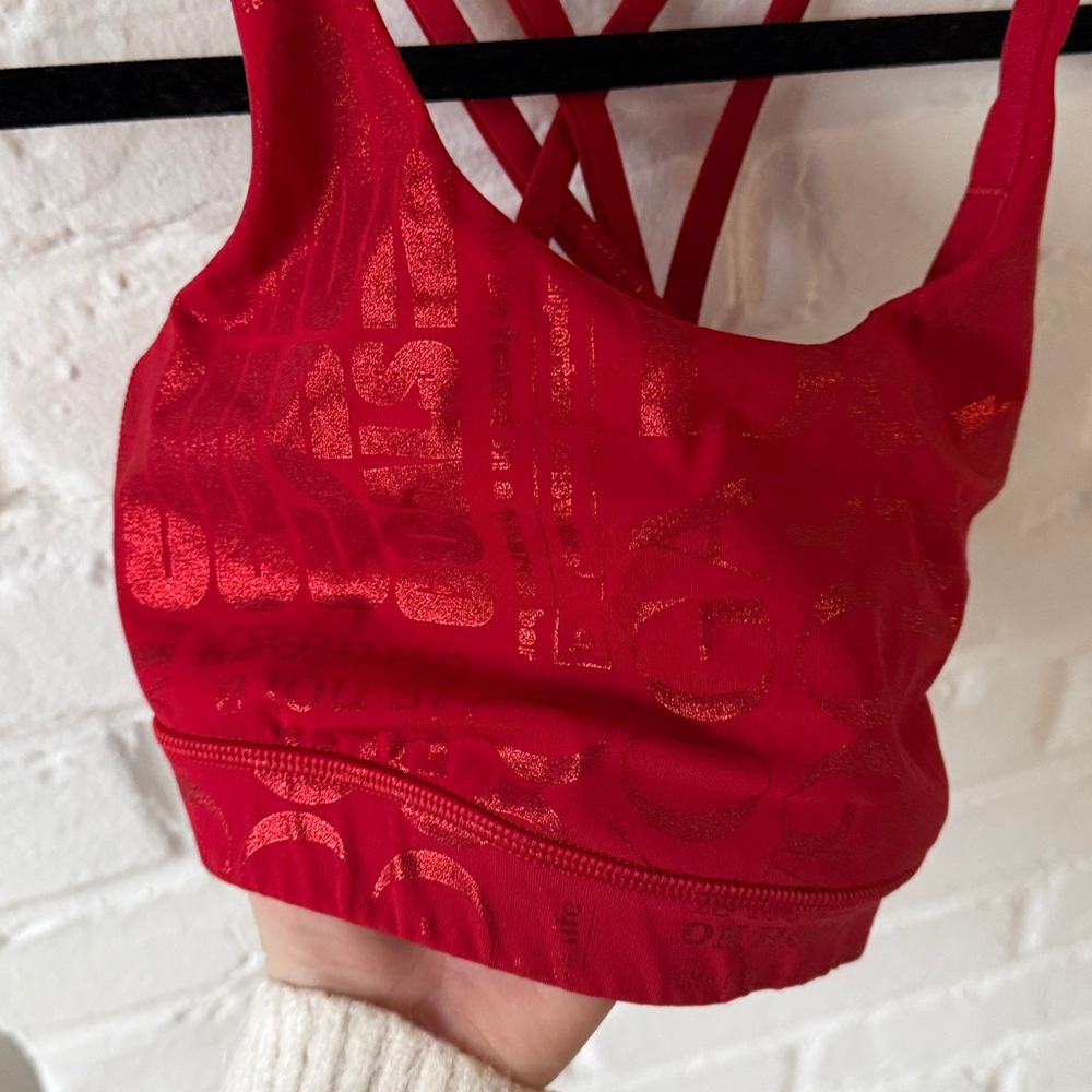 RARE Lululemon Energy Bra *Manifesto 20YR Manifesto Foil Dark Red - Picture 5 of 6
